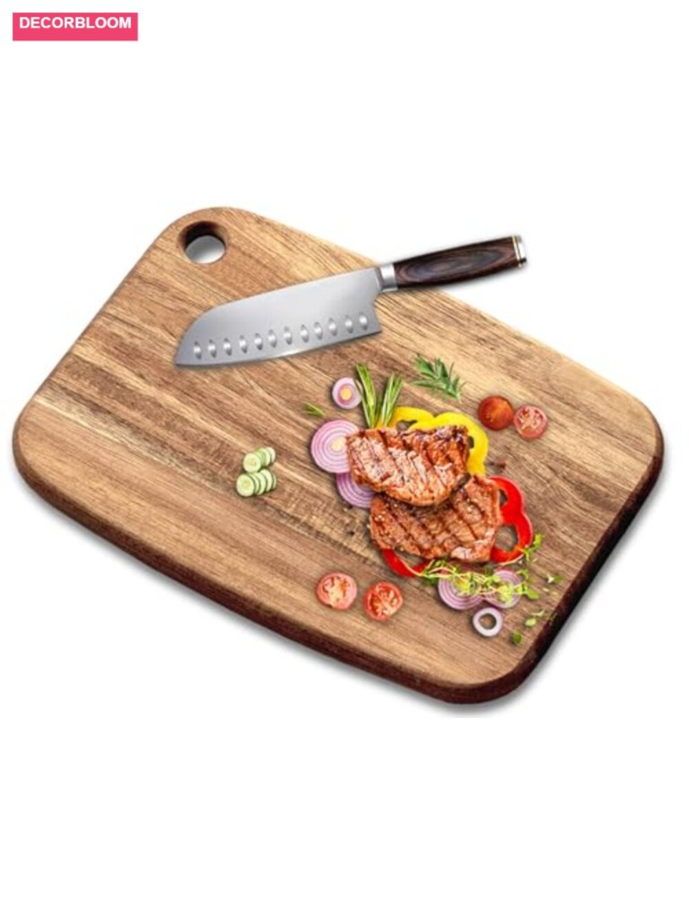 Acacia Wood Cutting Board with Hanging Hole, Large Rectangular Charcuterie